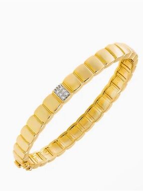 2 Pave Accented Ridged Box Bangle Bracelet